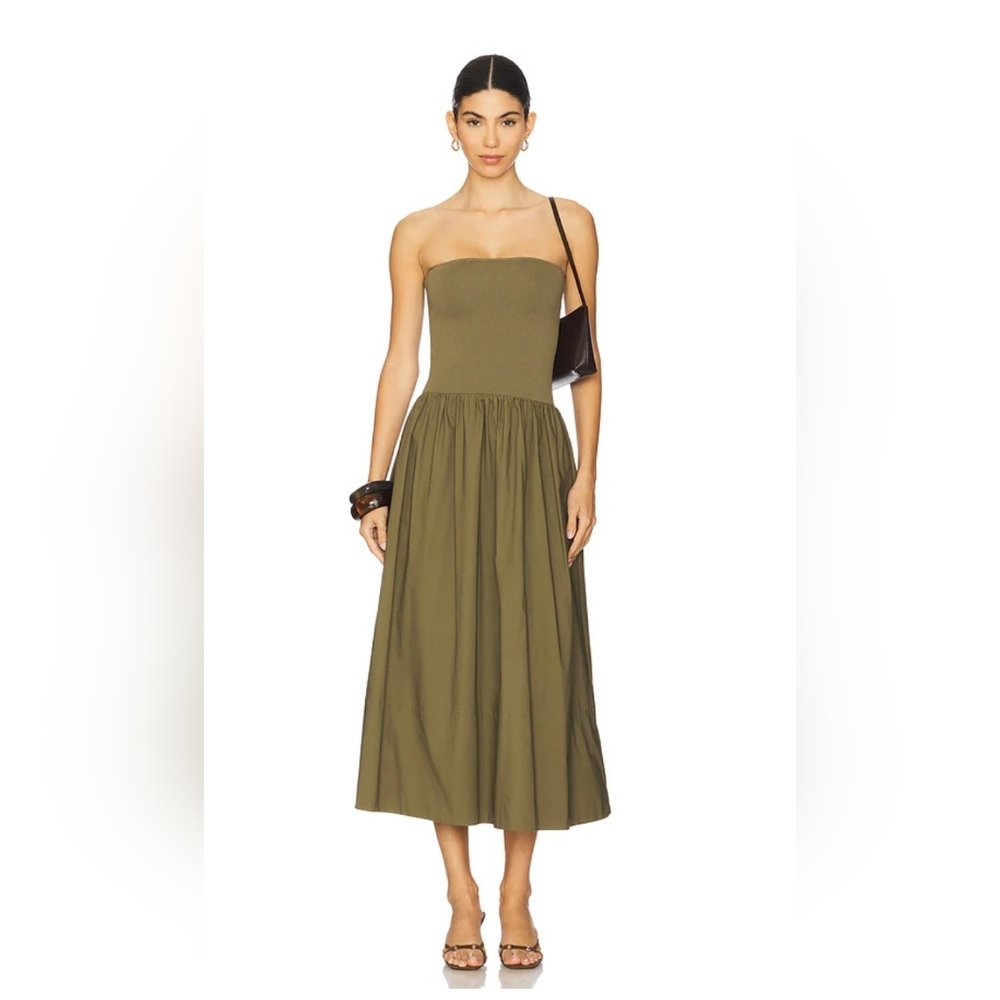 Pistola Elegant Olive Green Strapless Dress NWT Size Large